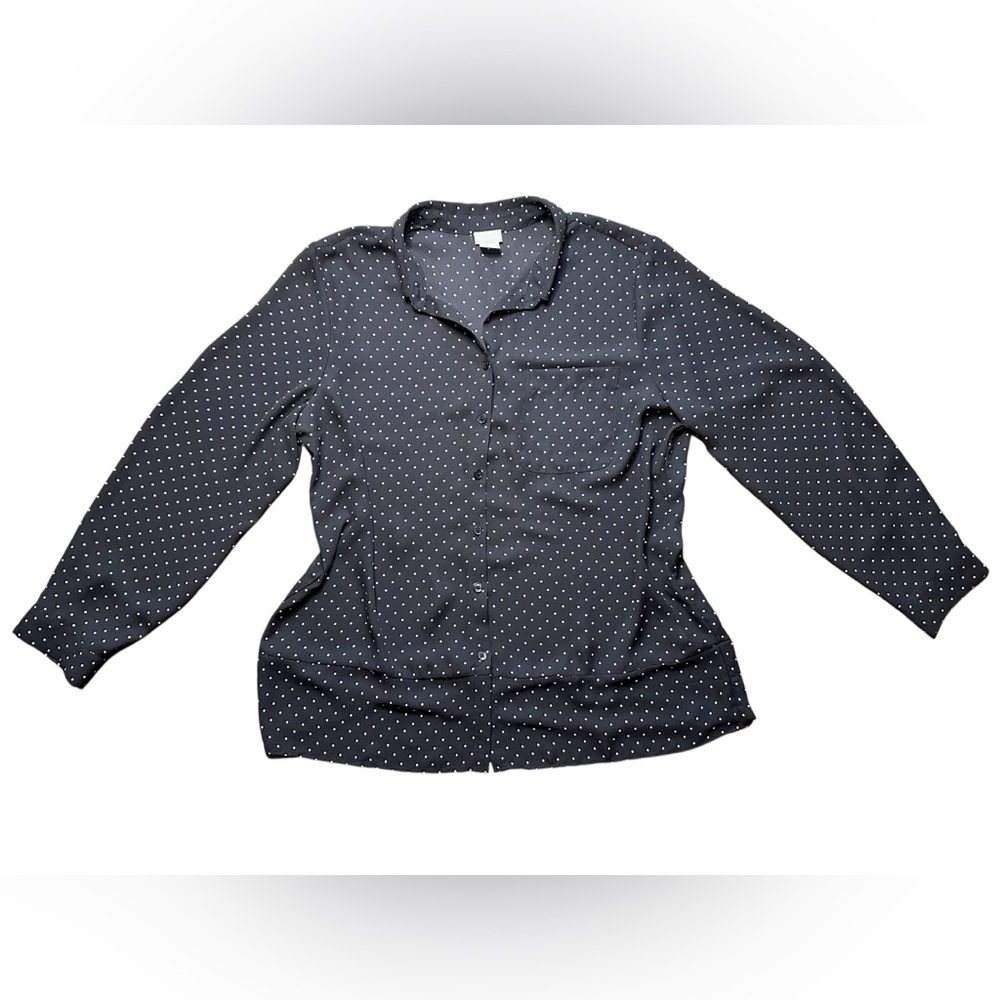 Chico’s Women’s Black White Polka Dot Button Front Blouse Size 2 (12/14)